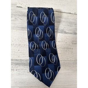 Men's Valentino Design Geometric‎ Navy & Silver Silk Tie 59" x 4" Made in Italy